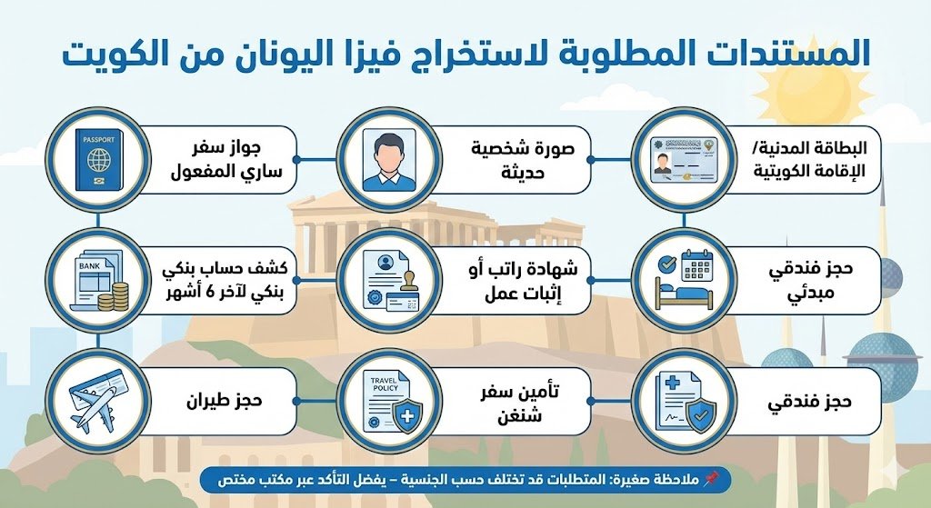 المستندات المطلوبة لاستخراج فيزا اليونان من الكويت للكويتيين والمقيمين
